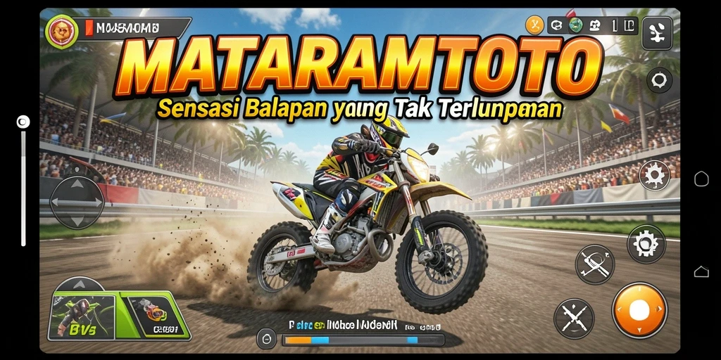 Screenshot gameplay seru dari MATARAMTOTO yang menunjukkan aksi balapan mendebarkan.