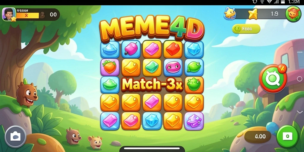 Tampilan menarik dari gameplay <strong>MEME4D</strong> di dalam level Match-3.