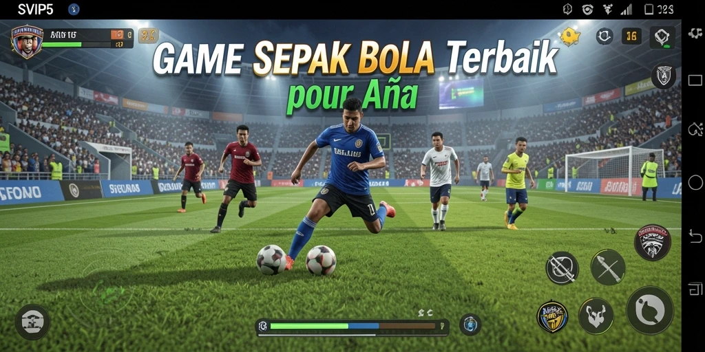 Screenshot gameplay SVIP5 menunjukkan pertandingan sepak bola seru.